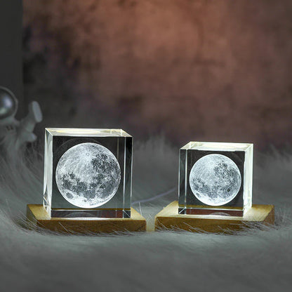 3D Kristallen Kubus Maan Nachtlampje