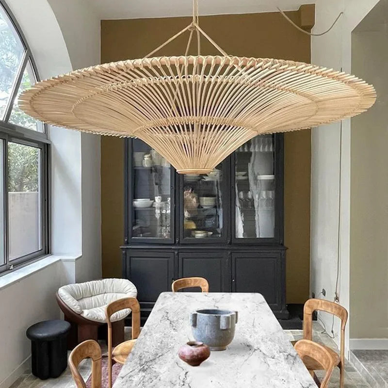 Handgemaakte Rieten Plafondlamp met Warme lichting
