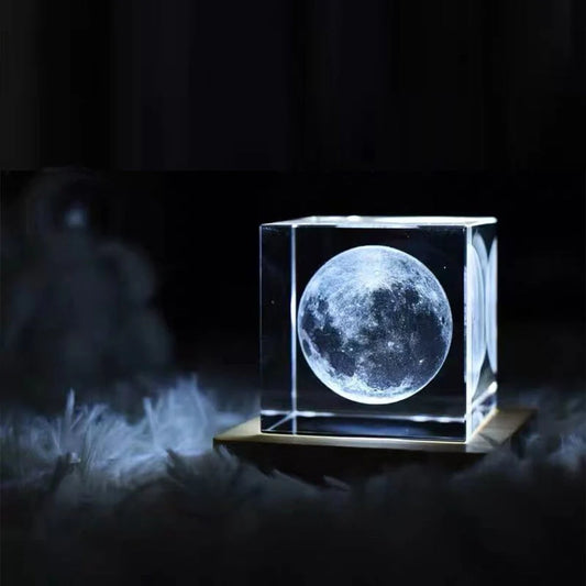 3D Kristallen Kubus Maan Nachtlampje
