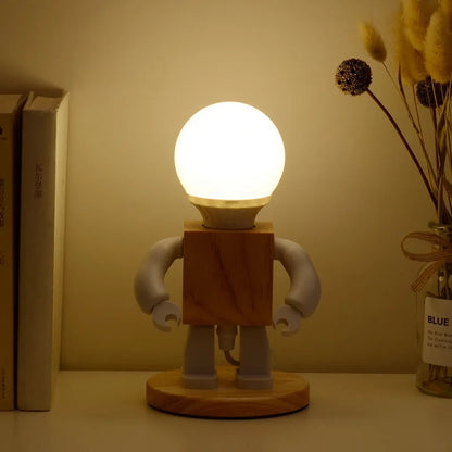 RoboLight Speelse Robot Tafellamp met Houten Basis