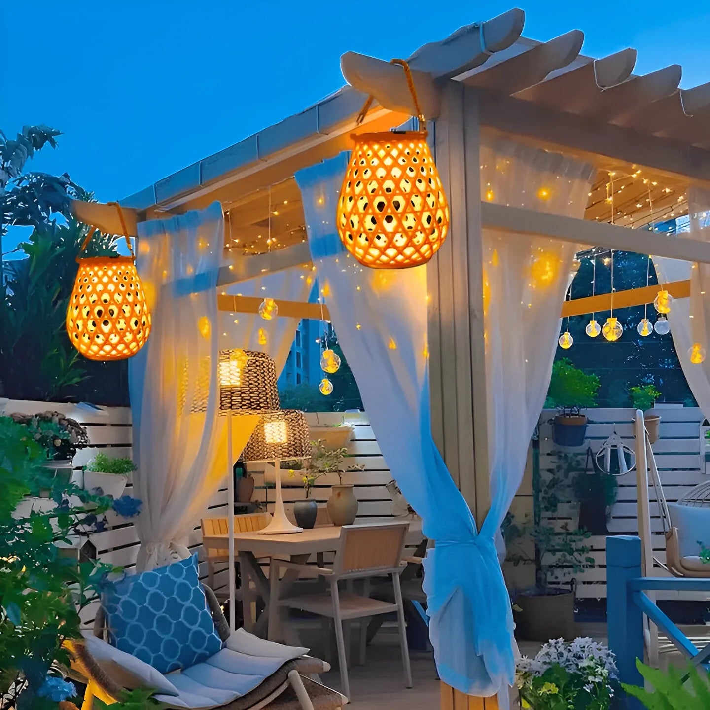 Zonne Tuinlamp met Gevlochten Bamboe Look