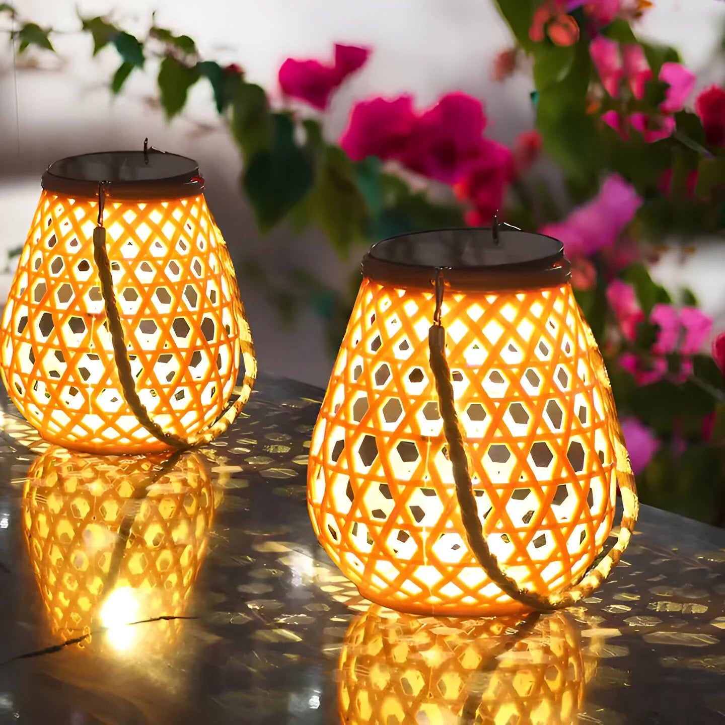 Zonne Tuinlamp met Gevlochten Bamboe Look
