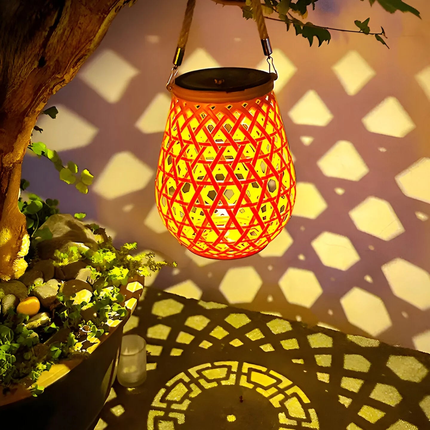 Zonne Tuinlamp met Gevlochten Bamboe Look