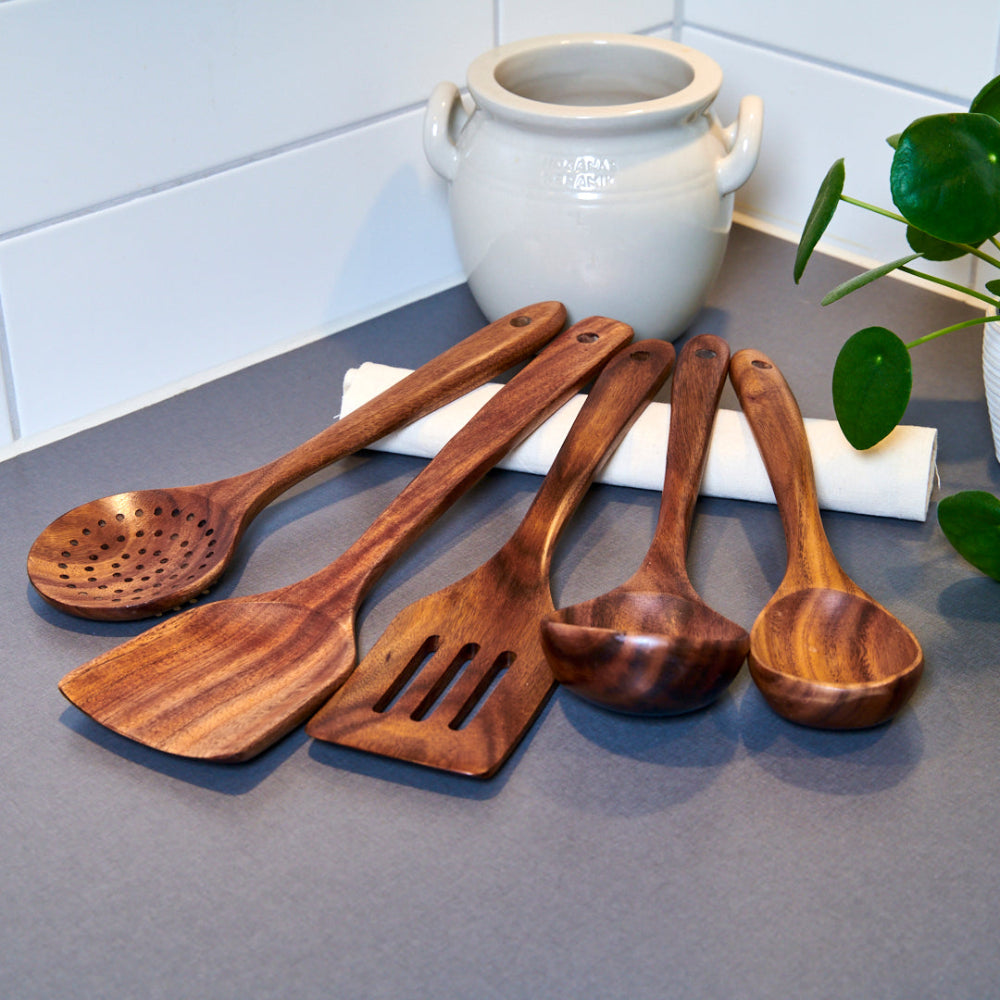 Houten Keukengerei Set Walnoothout Natuurlijk Koken