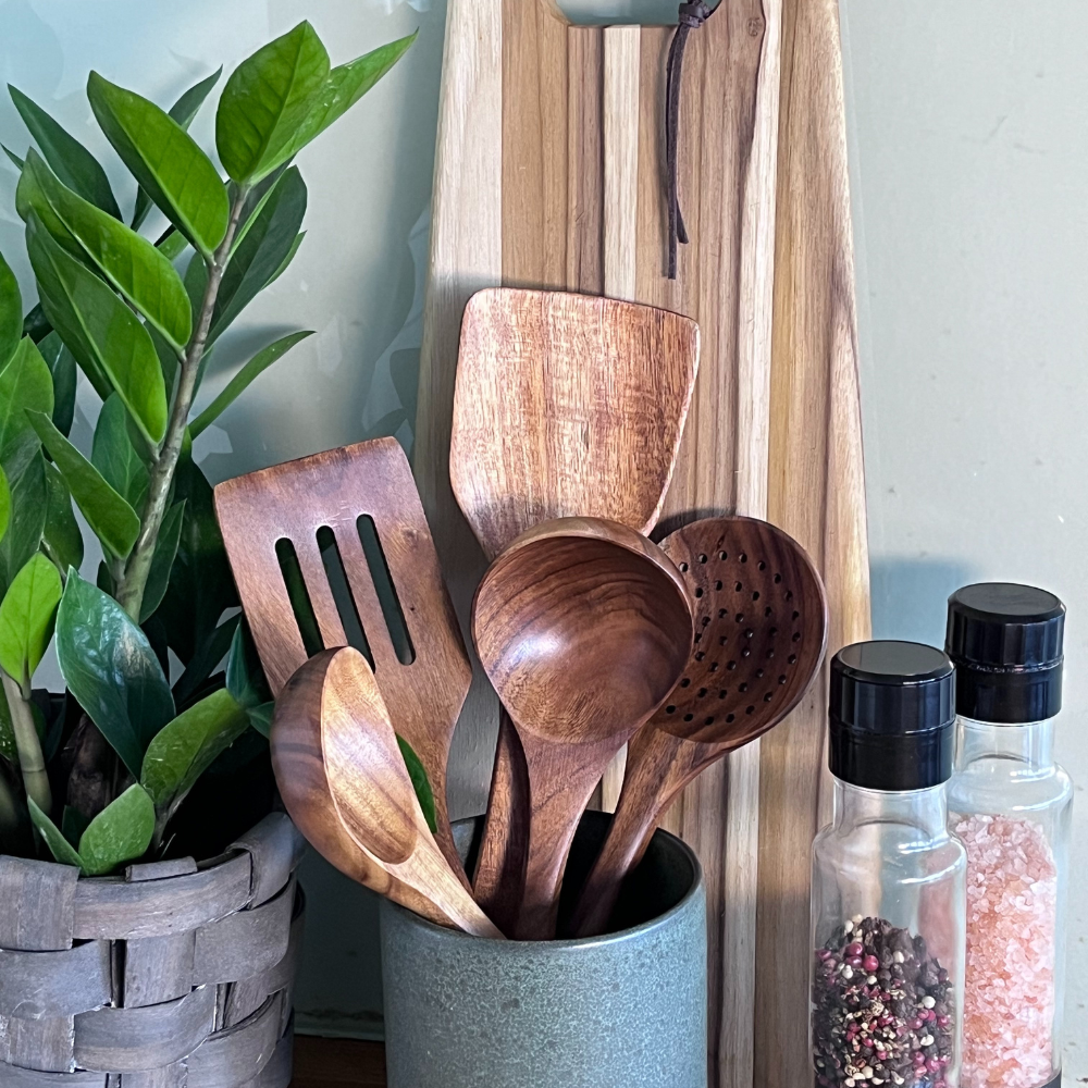 Houten Keukengerei Set Walnoothout Natuurlijk Koken