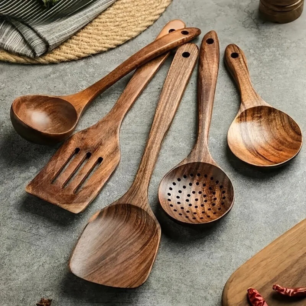 Houten Keukengerei Set Walnoothout Natuurlijk Koken