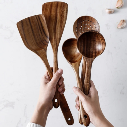 Houten Keukengerei Set Walnoothout Natuurlijk Koken