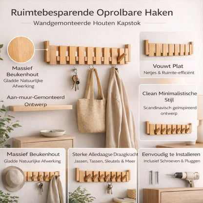 Kapstok Wand Hout Inklapbare Haken Minimalistisch Design