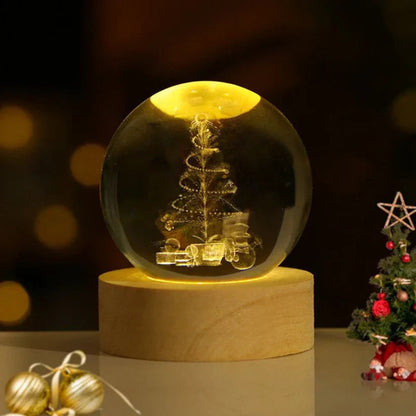 Kristallen Bol Lamp 3D Gravure LED Sfeerverlichting Hout