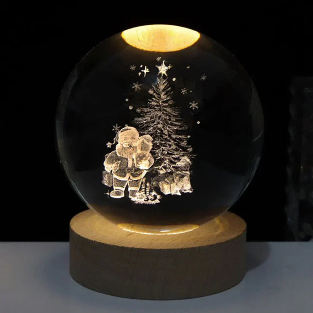 Kristallen Bol Lamp 3D Gravure LED Sfeerverlichting Hout