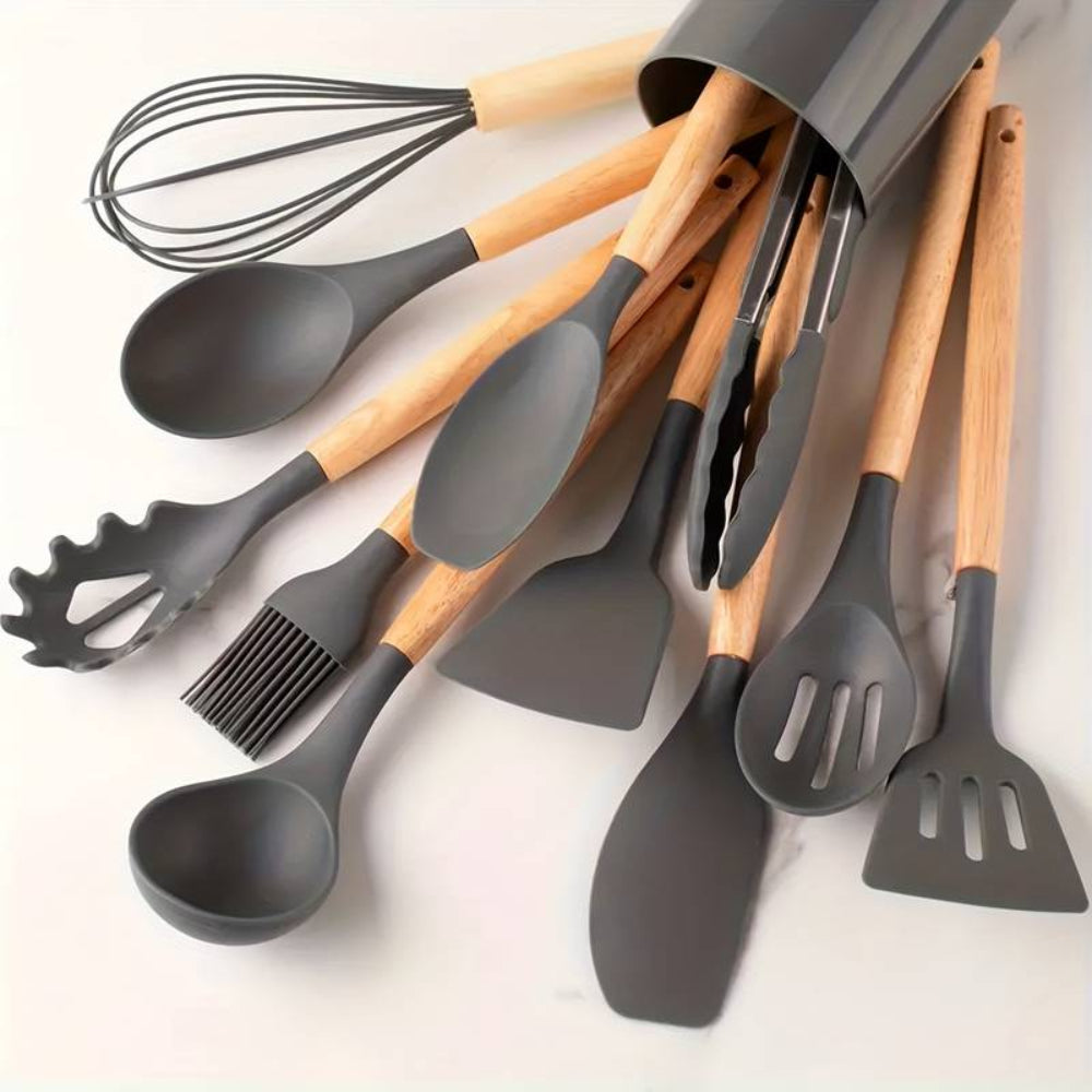 Keukengerei Set Siliconen Houten Handvat Hittebestendig