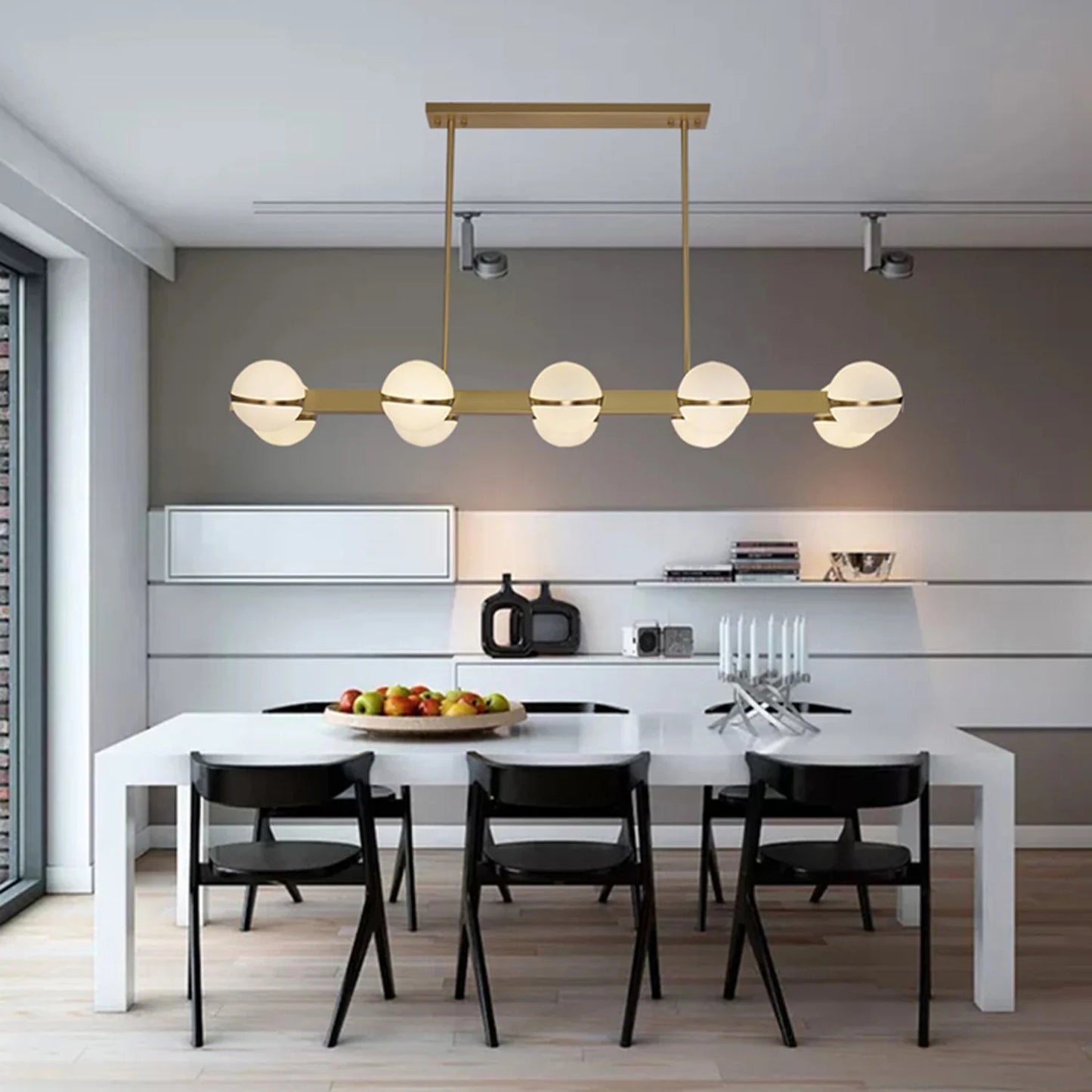 Minimalistische Luxe Messing & Glas Chandelier