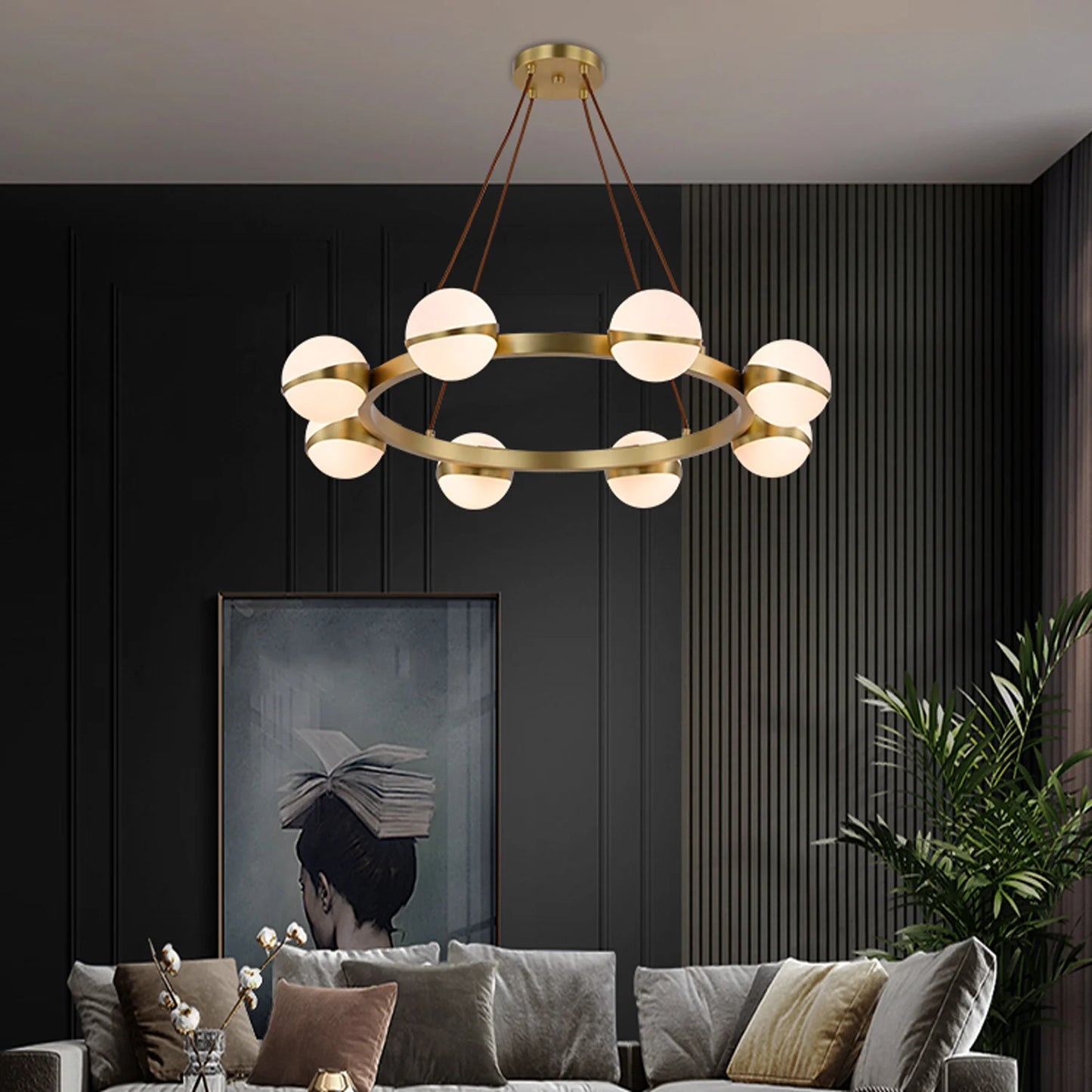 Minimalistische Luxe Messing & Glas Chandelier