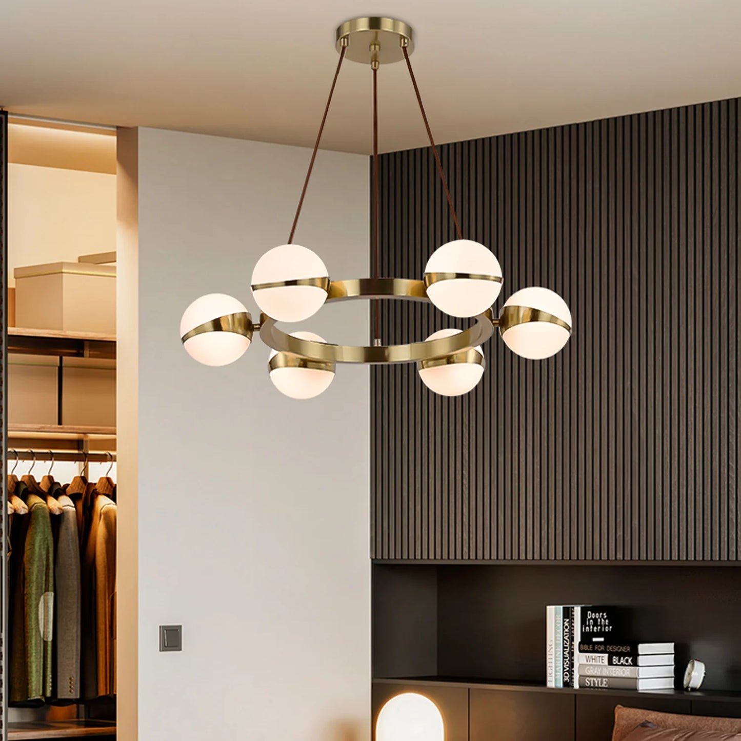 Minimalistische Luxe Messing & Glas Chandelier