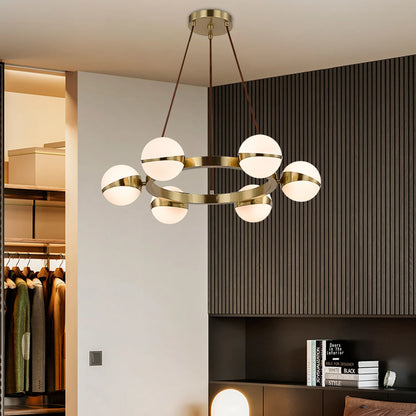 Minimalistische Luxe Messing & Glas Chandelier