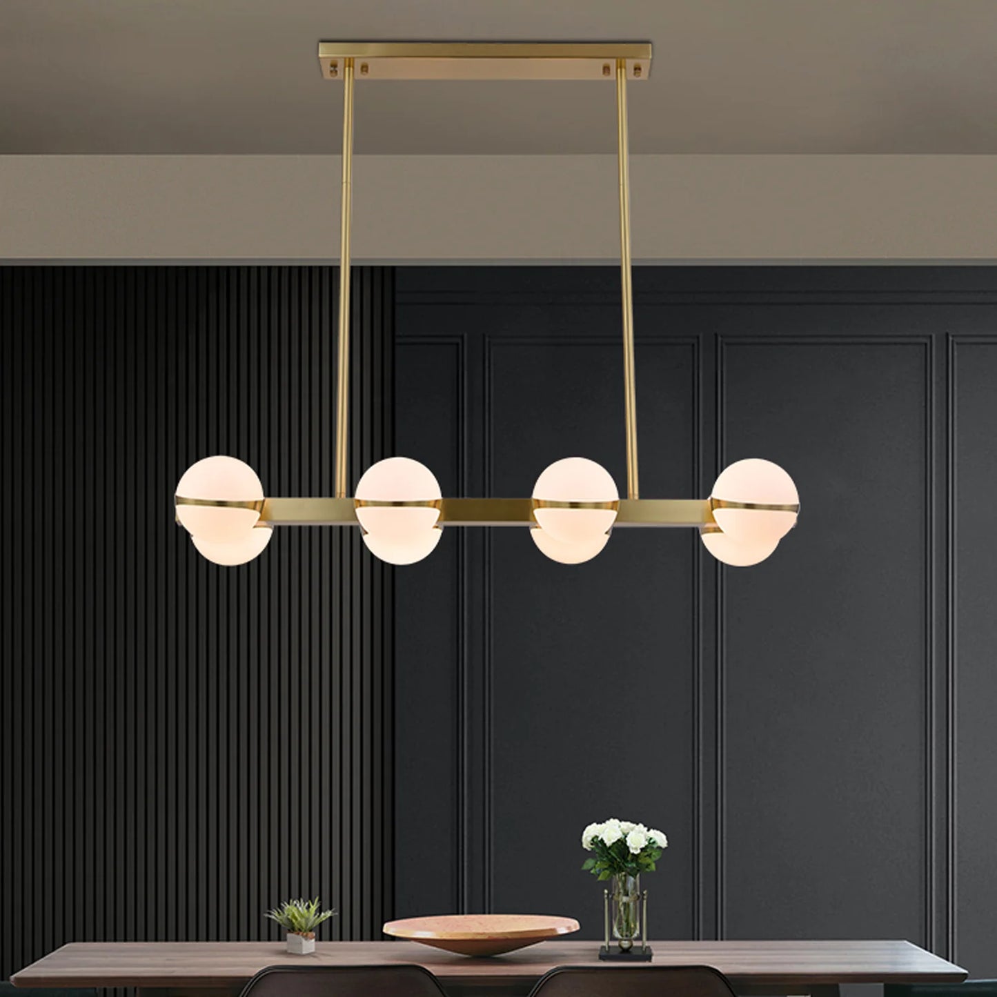 Minimalistische Luxe Messing & Glas Chandelier
