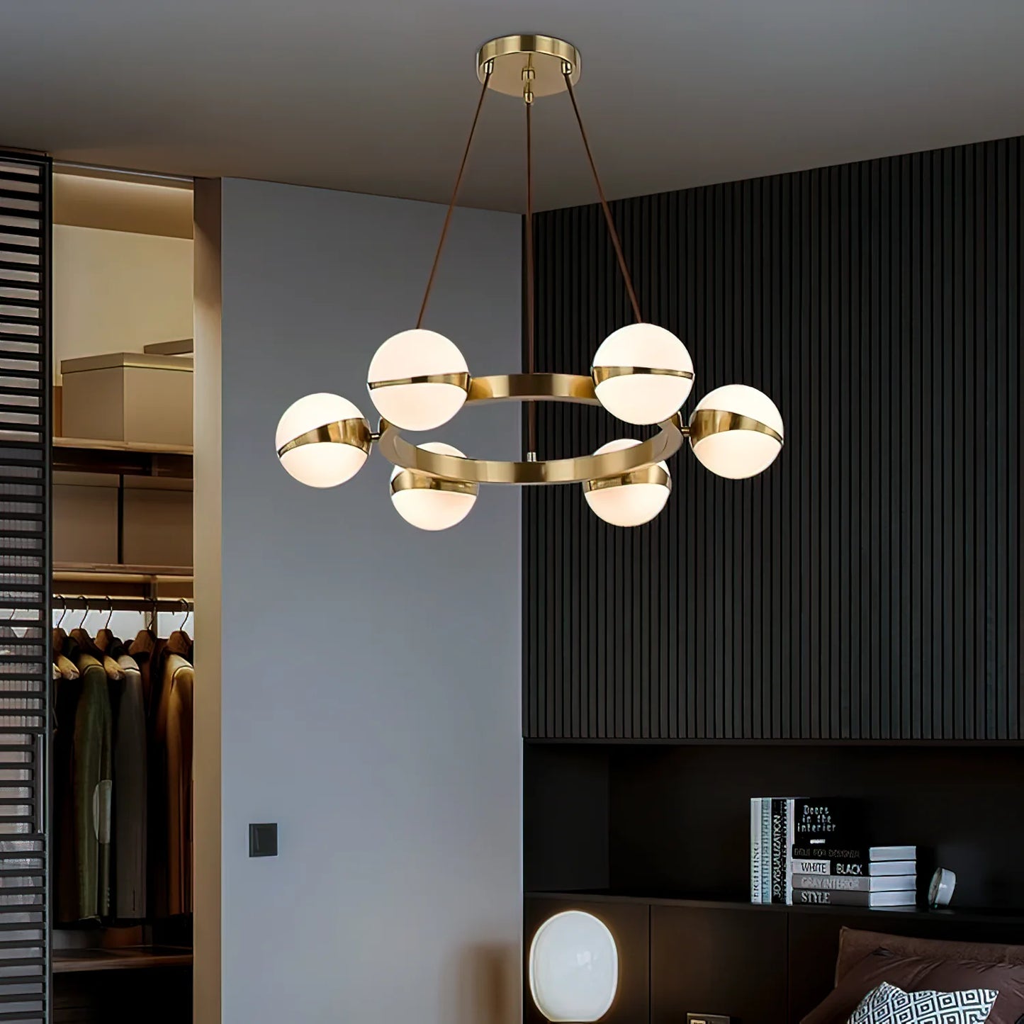 Minimalistische Luxe Messing & Glas Chandelier