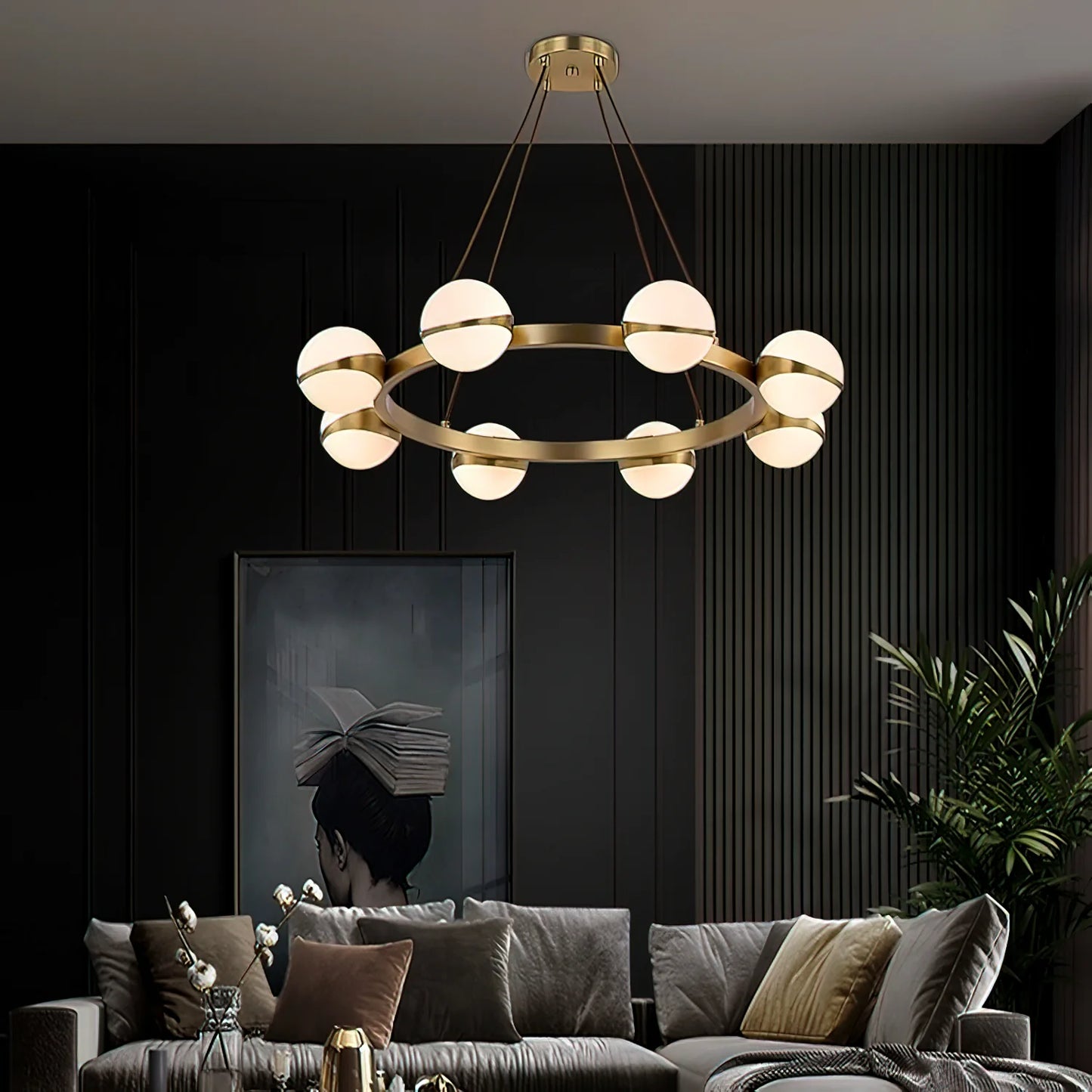 Minimalistische Luxe Messing & Glas Chandelier