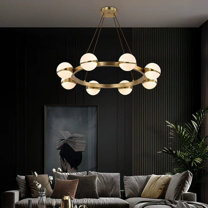 Minimalistische Luxe Messing & Glas Chandelier