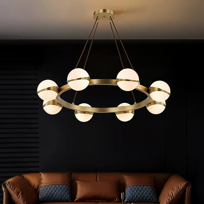 Minimalistische Luxe Messing & Glas Chandelier