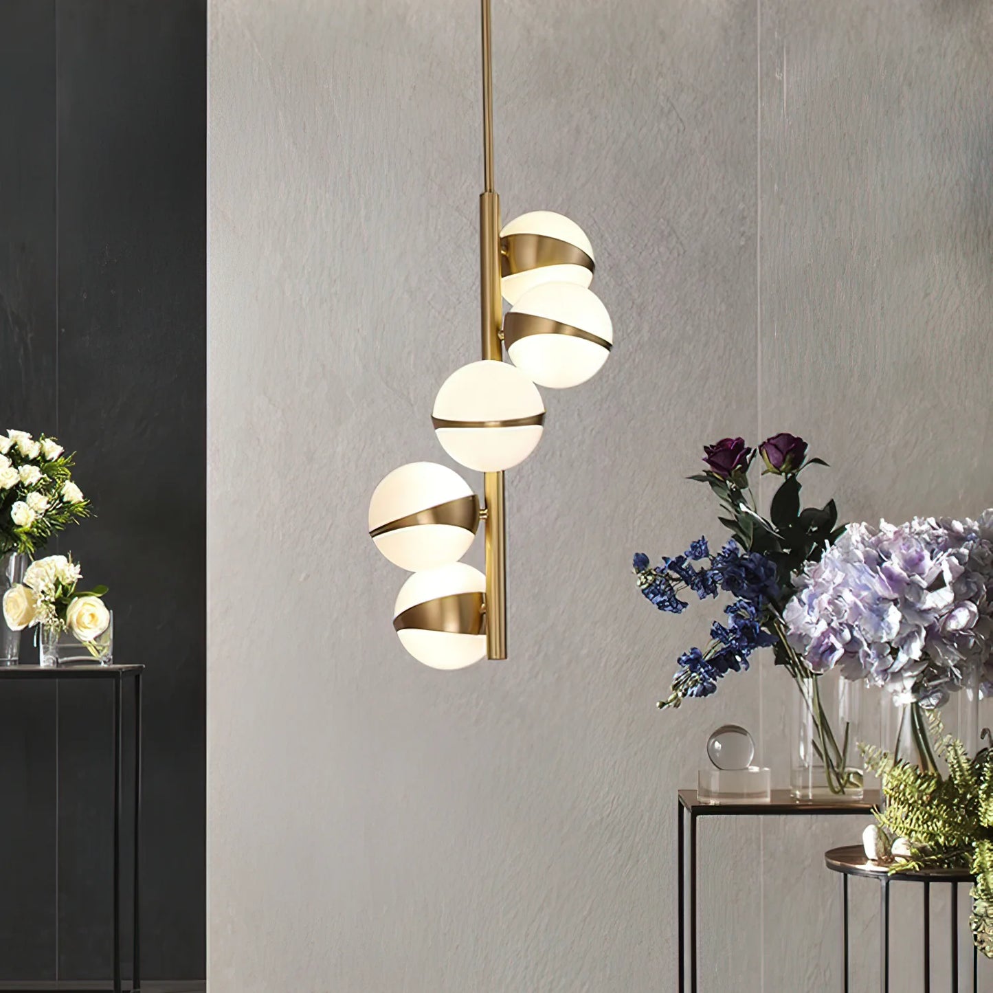 Minimalistische Luxe Messing & Glas Chandelier