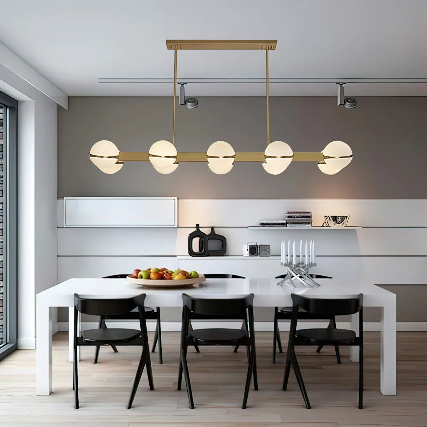 Minimalistische Luxe Messing & Glas Chandelier