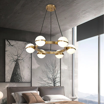 Minimalistische Luxe Messing & Glas Chandelier
