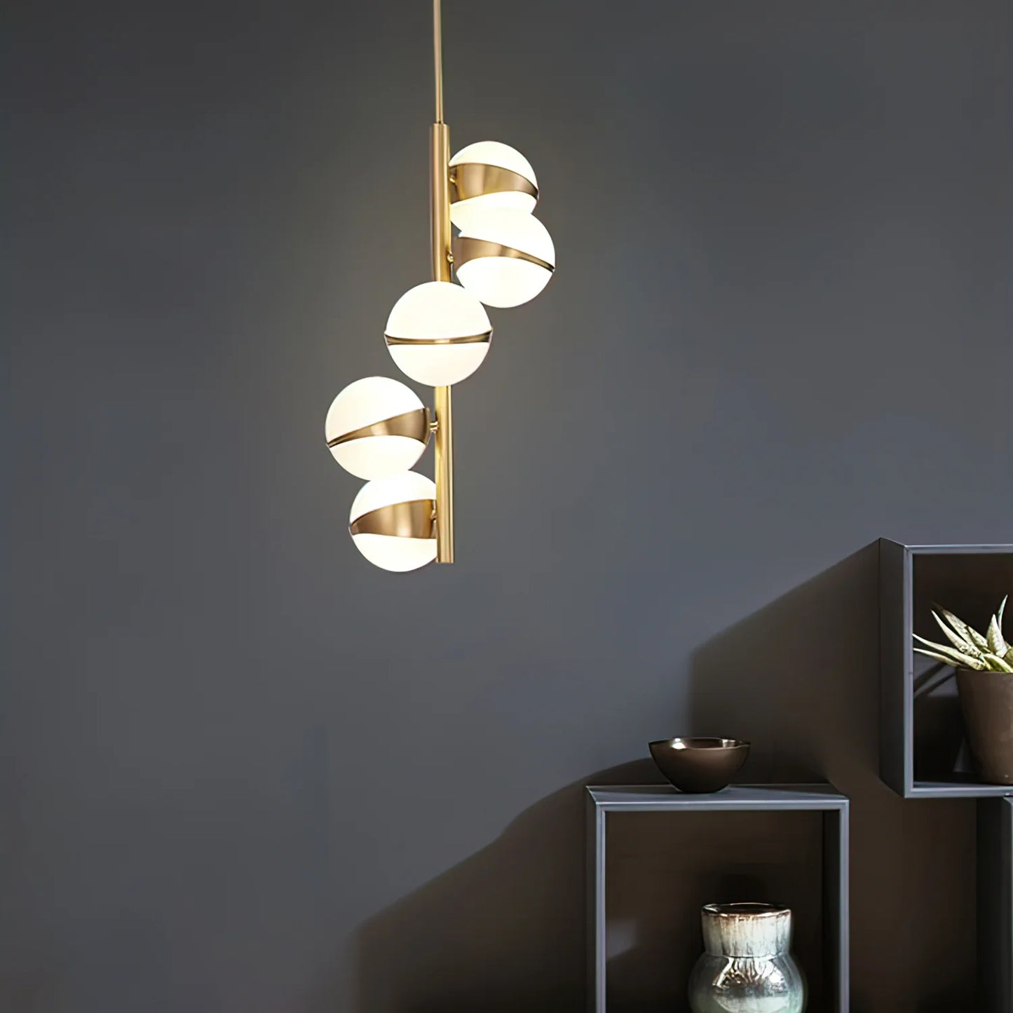 Minimalistische Luxe Messing & Glas Chandelier