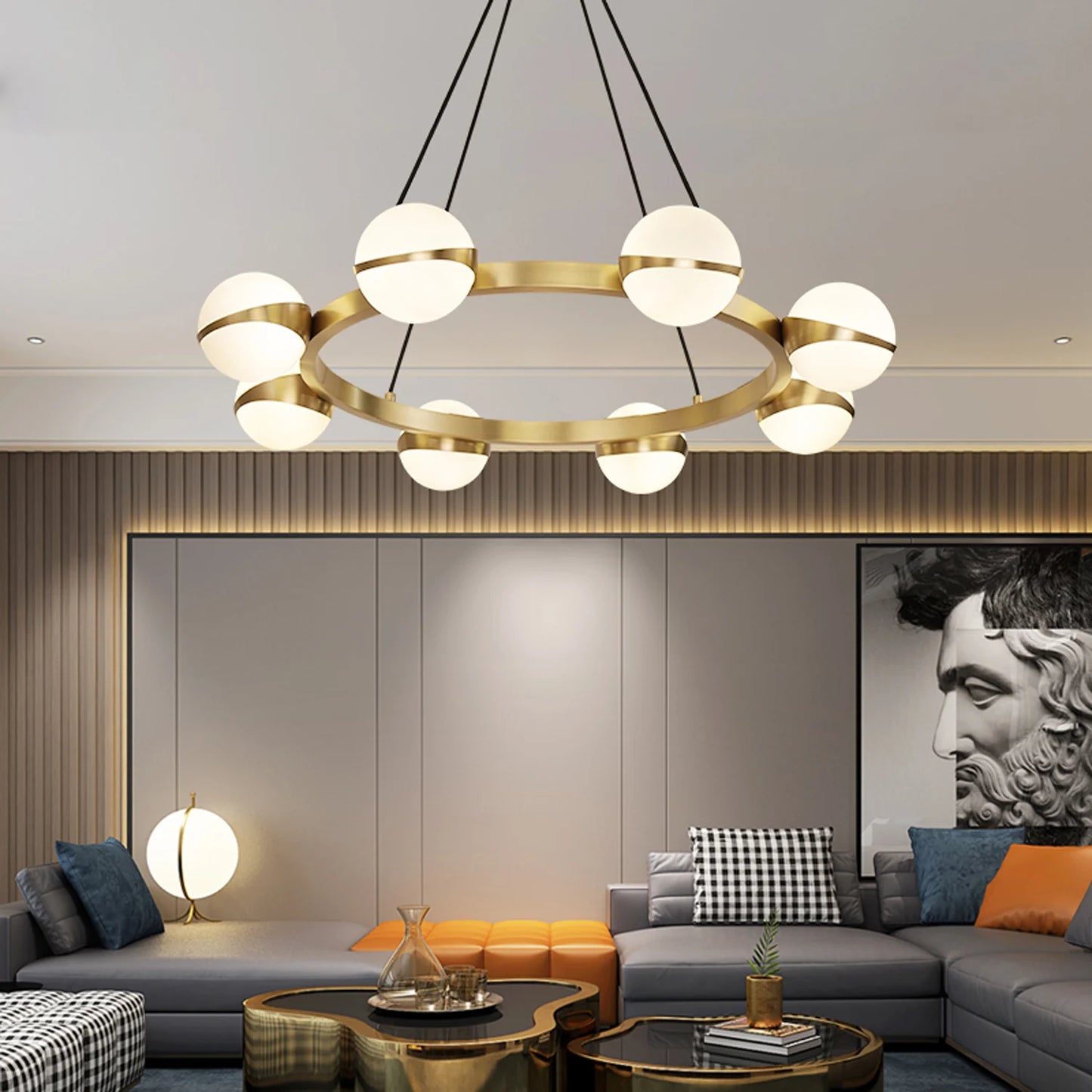 Minimalistische Luxe Messing & Glas Chandelier