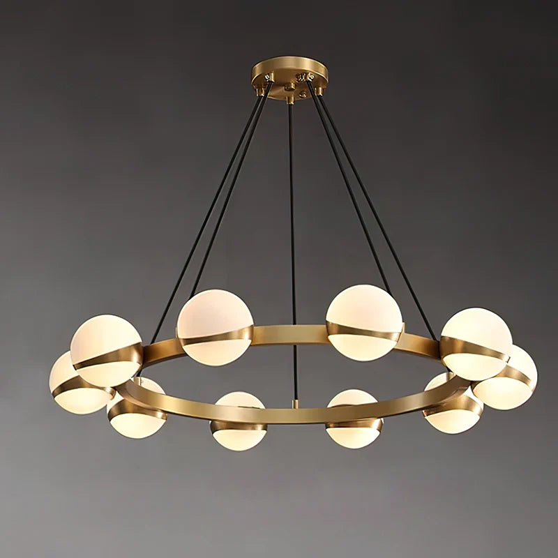 Minimalistische Luxe Messing & Glas Chandelier