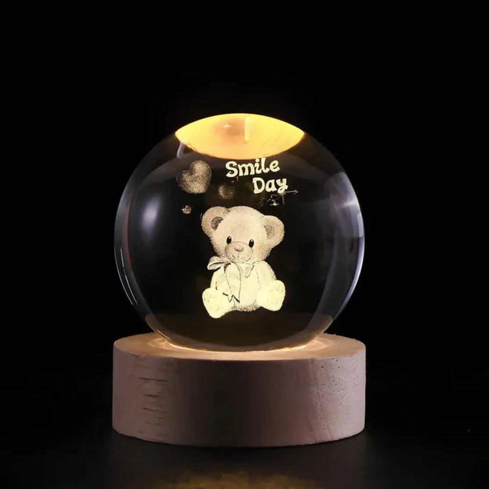 Kristallen Bol Lamp 3D Gravure LED Sfeerverlichting Hout