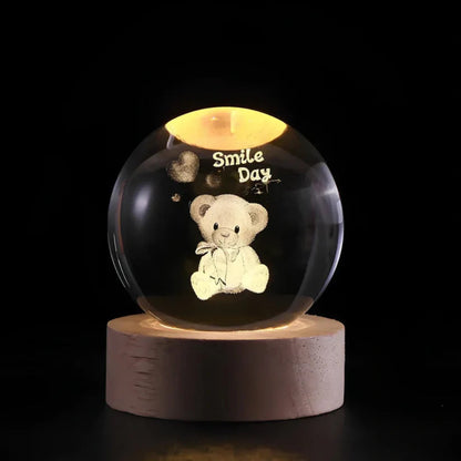 Kristallen Bol Lamp 3D Gravure LED Sfeerverlichting Hout