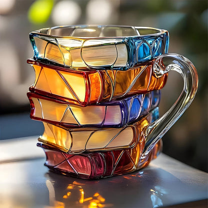 Koffiemok Glas Boekenstapel Design Decoratieve Drinkbeker