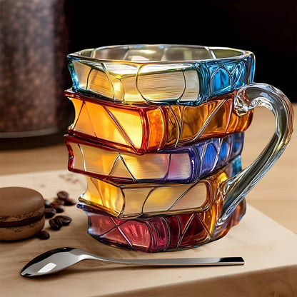 Koffiemok Glas Boekenstapel Design Decoratieve Drinkbeker
