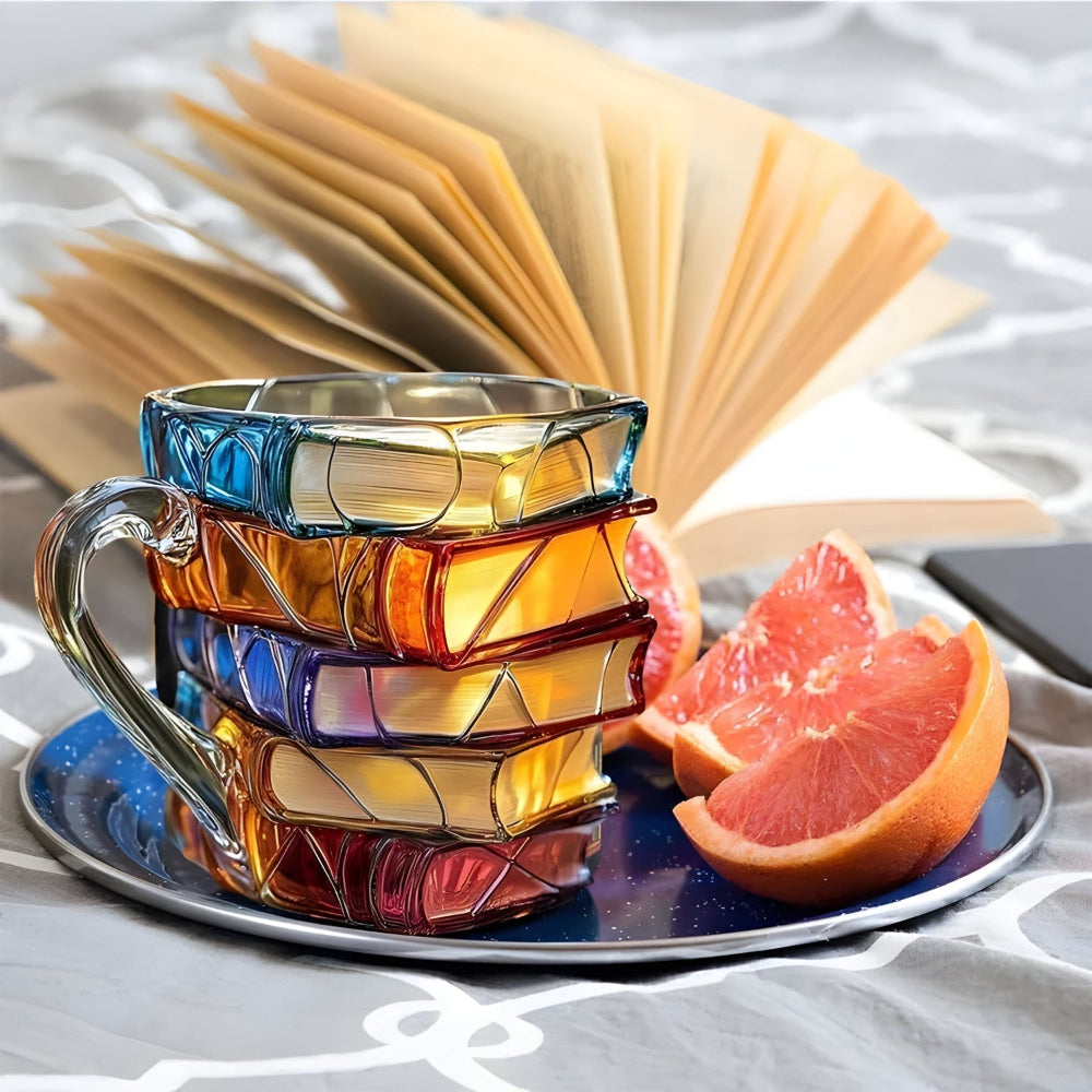 Koffiemok Glas Boekenstapel Design Decoratieve Drinkbeker