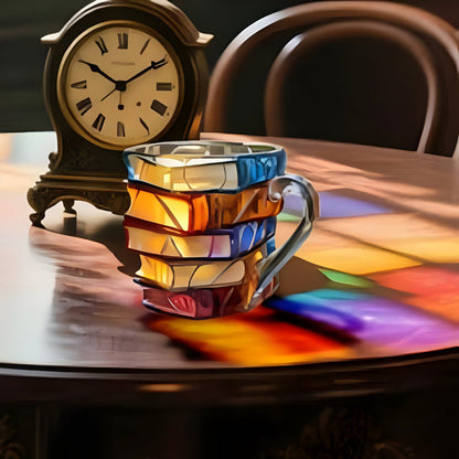 Koffiemok Glas Boekenstapel Design Decoratieve Drinkbeker