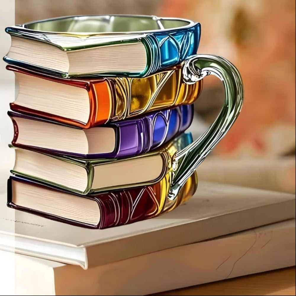 Koffiemok Glas Boekenstapel Design Decoratieve Drinkbeker