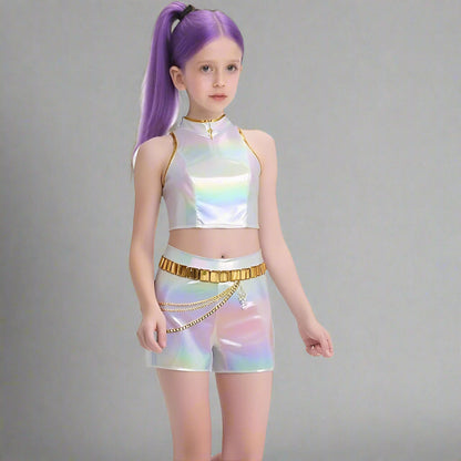 Kostuum Kpop Holografisch Polyester Dans Outfit