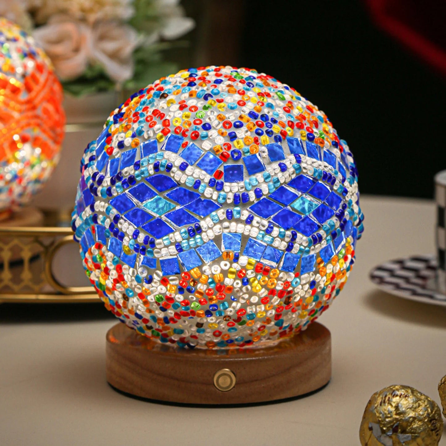GlitzOrb Boho Mozaïek Glasbol Nachtlamp