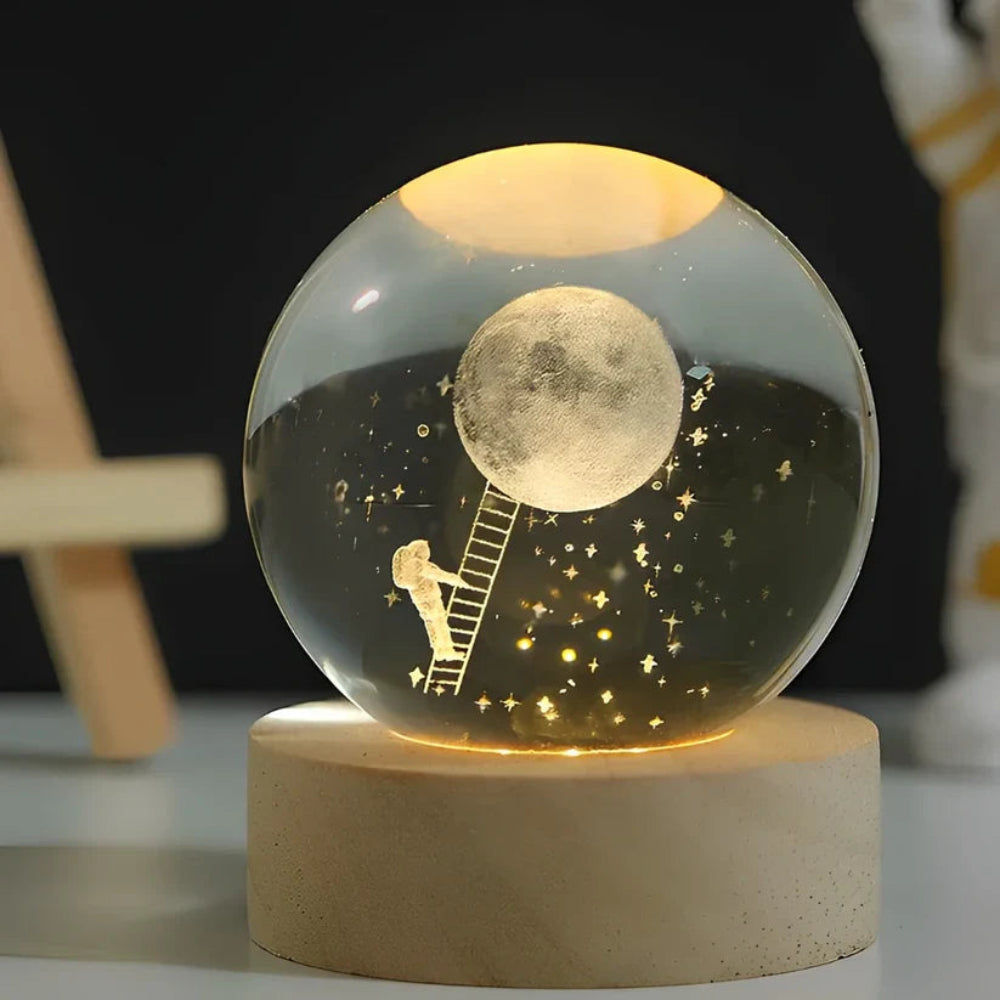 Kristallen Bol Lamp 3D Gravure LED Sfeerverlichting Hout