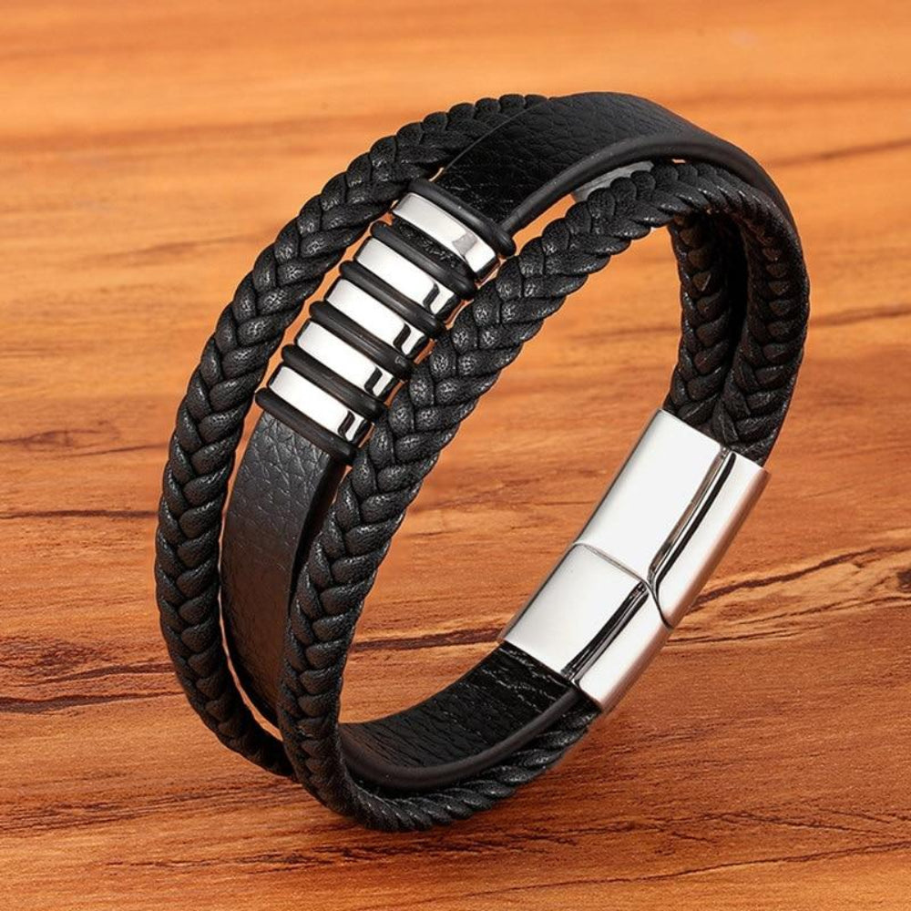 Leren Armband Heren Gevlochten RVS Magneetsluiting Stijlvol