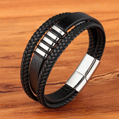Leren Armband Heren Gevlochten RVS Magneetsluiting Stijlvol