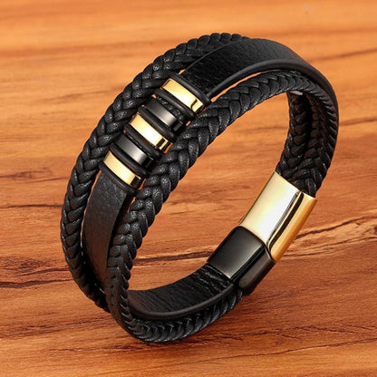 Leren Armband Heren Gevlochten RVS Magneetsluiting Stijlvol