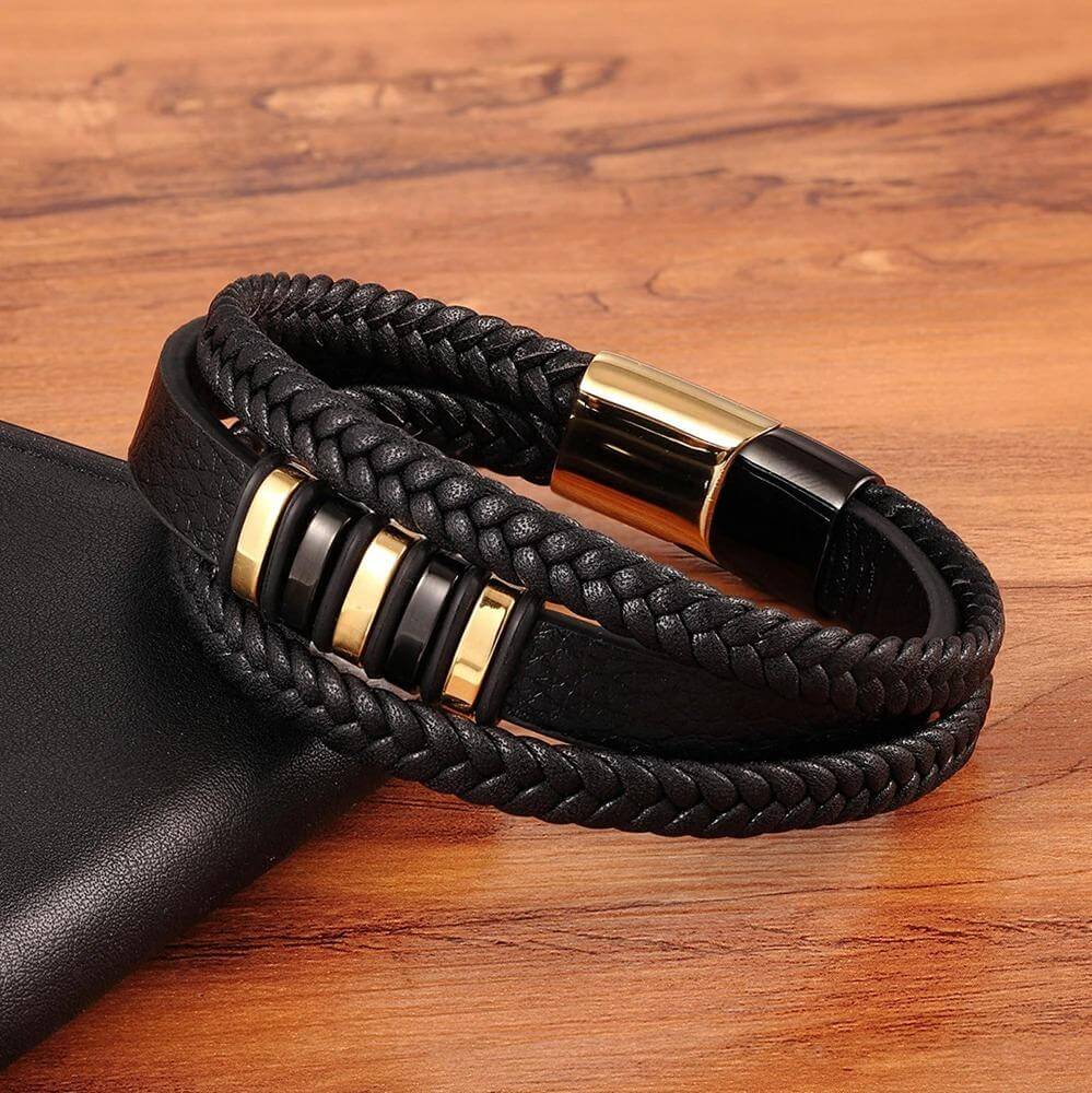 Leren Armband Heren Gevlochten RVS Magneetsluiting Stijlvol