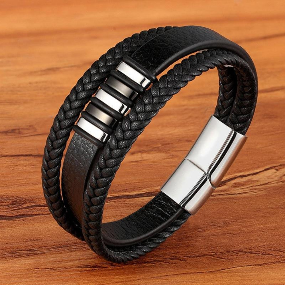Leren Armband Heren Gevlochten RVS Magneetsluiting Stijlvol
