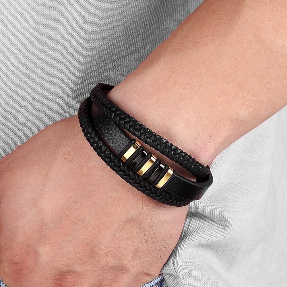Leren Armband Heren Gevlochten RVS Magneetsluiting Stijlvol