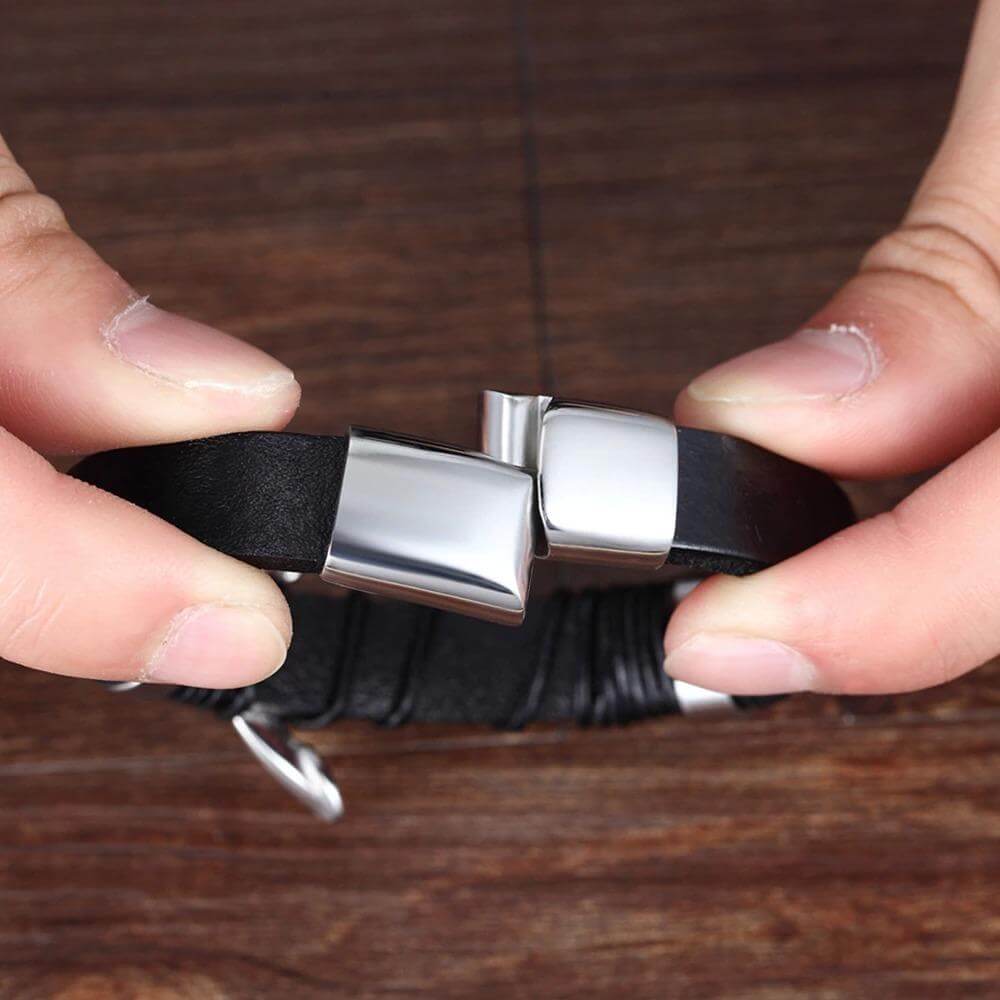 Leren Armband Heren Gevlochten RVS Magneetsluiting Stijlvol