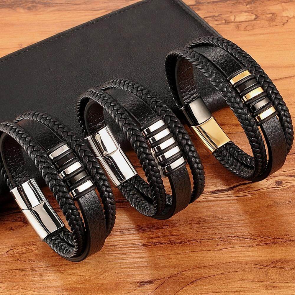 Leren Armband Heren Gevlochten RVS Magneetsluiting Stijlvol