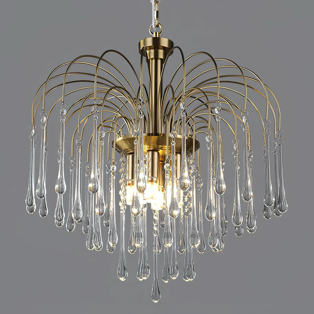 Teardrop Luxe Kristallen Waterval Messing Kroonluchter