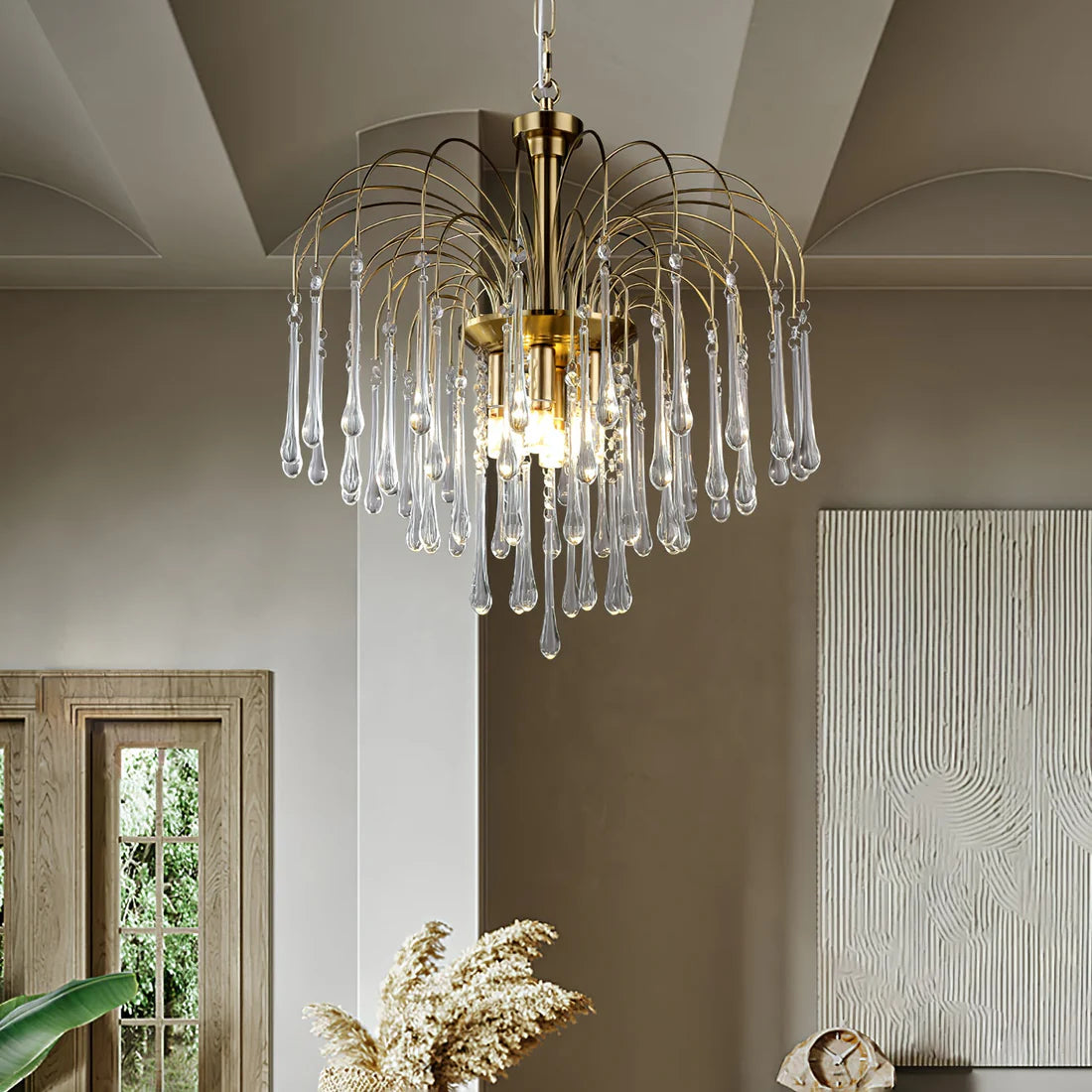 Teardrop Luxe Kristallen Waterval Messing Kroonluchter